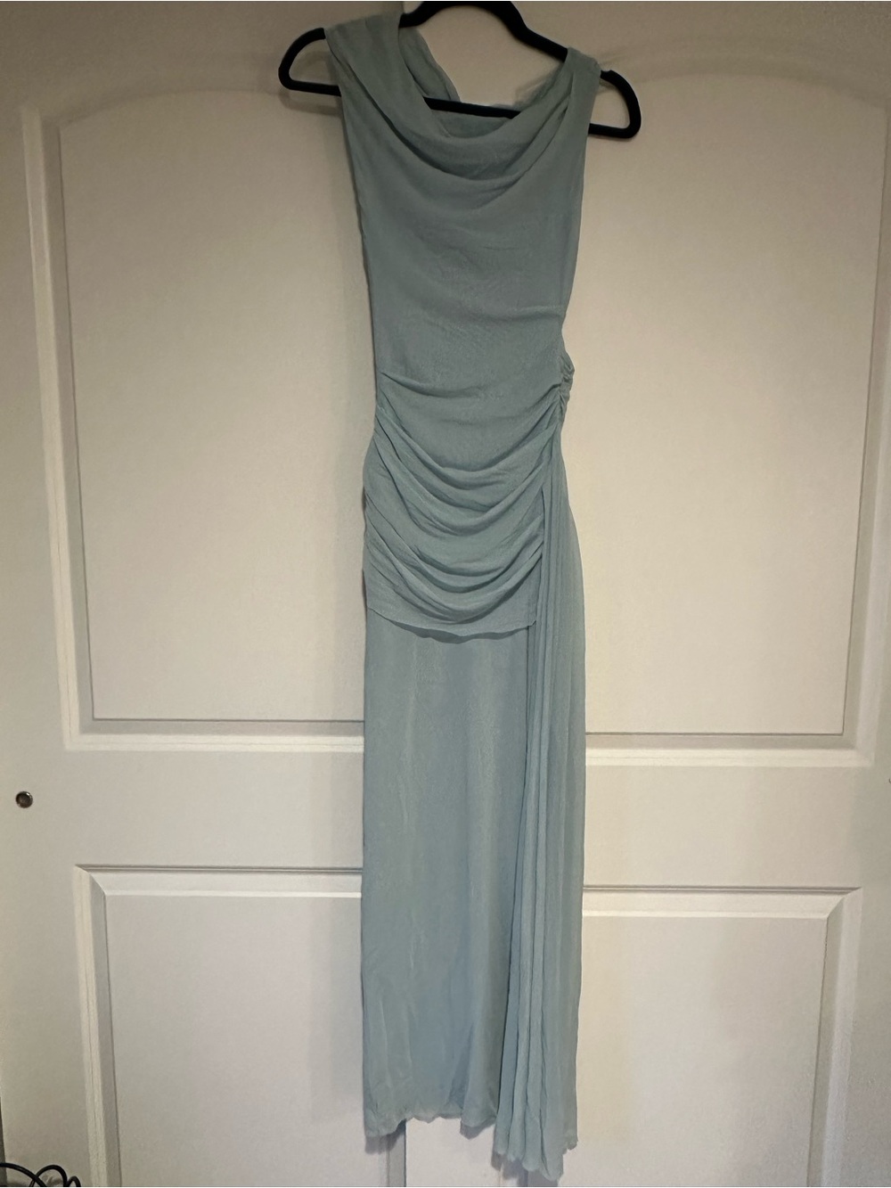 bec + bridge Pale Blue Draped One-Shoulder Wedding Dress